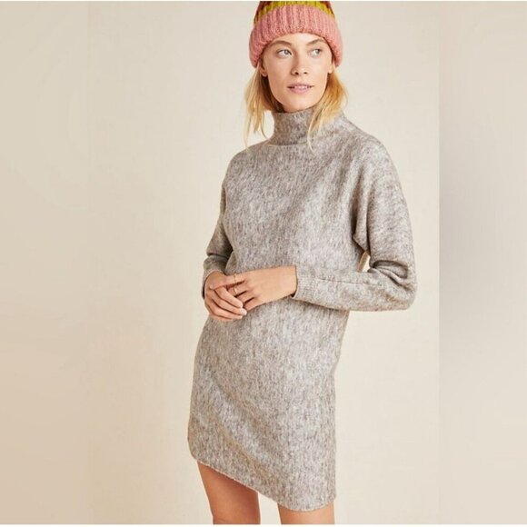 Anthropologie RD Style Maybelle Mock Neck Sweater Dress Tan Gray Size Small - Picture 1 of 10